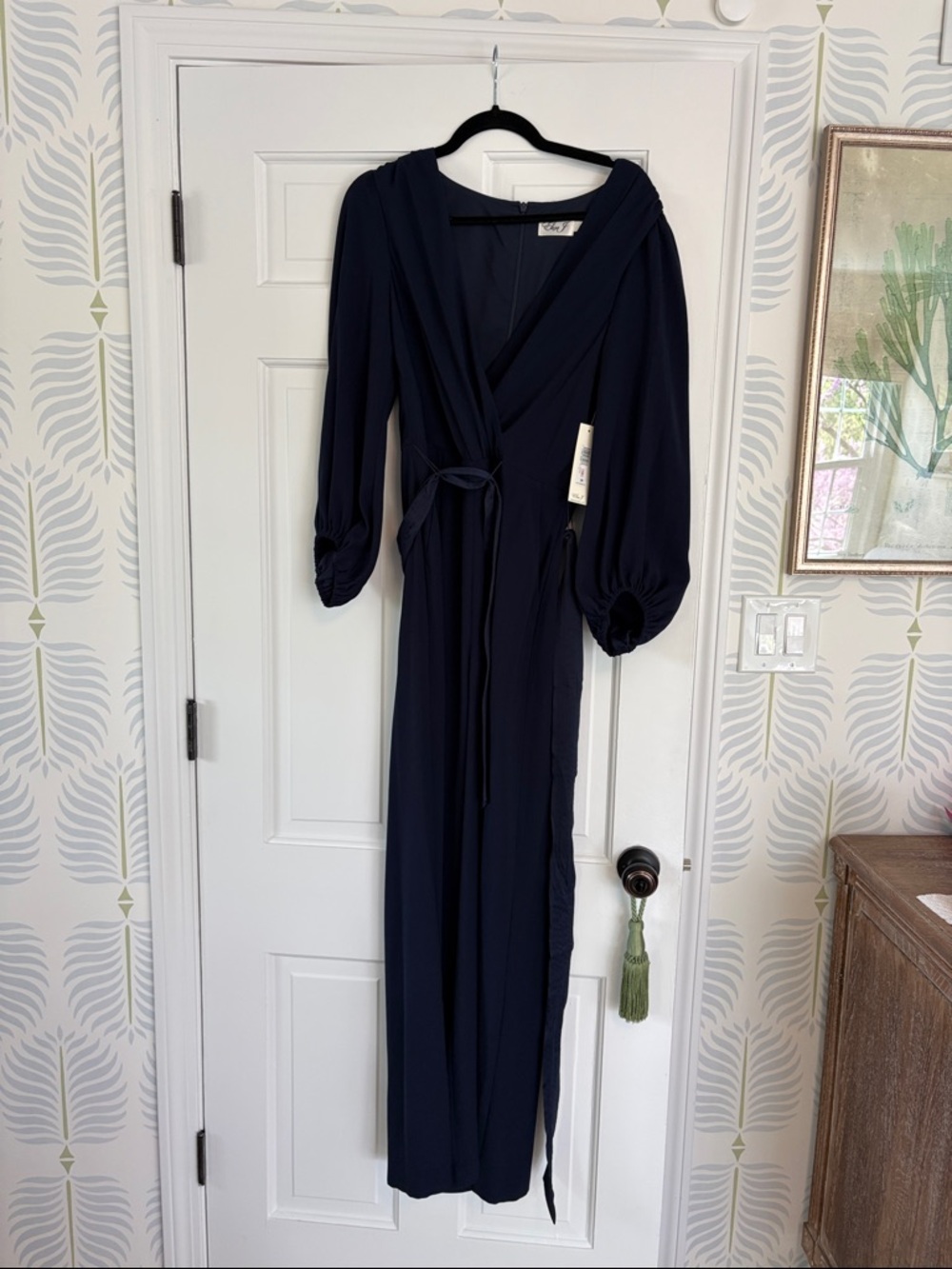 Eliza J Navy Wrap Maxi Dress with Balloon Sleeves